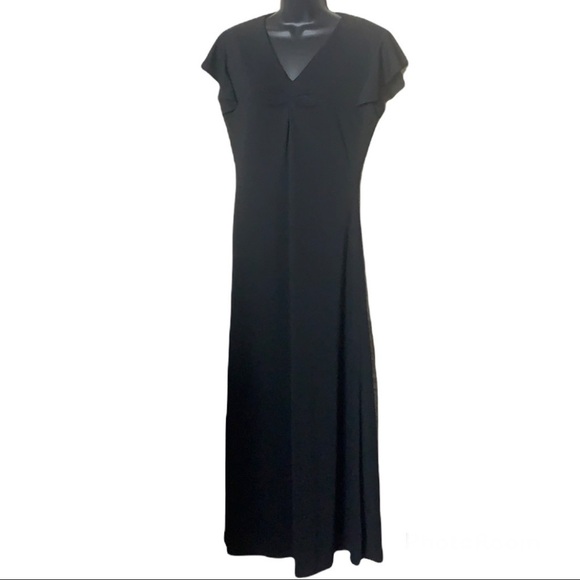 Vintage 🧚‍♀️ Galleria Black V-Neck Ruffle Sleeve Maxi Dress Size 10 - Picture 1 of 16